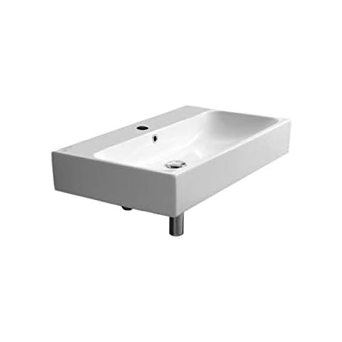 CeraStyle Pinto Rectangular Ceramic Wall Mounted/Vessel One Hole Bathroom Sink, White (080000-U) Cover