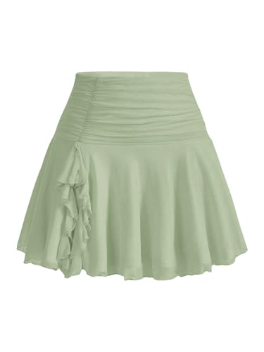 SOLY HUX Women's Summer Skirts High Waisted Ruffle Mini Skirts Flared Flowy Beach Short Skirt