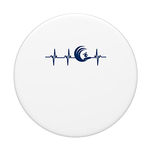 Surf humour surfer heart beat man funny PopSockets Swappable PopGrip, Black - Image 3