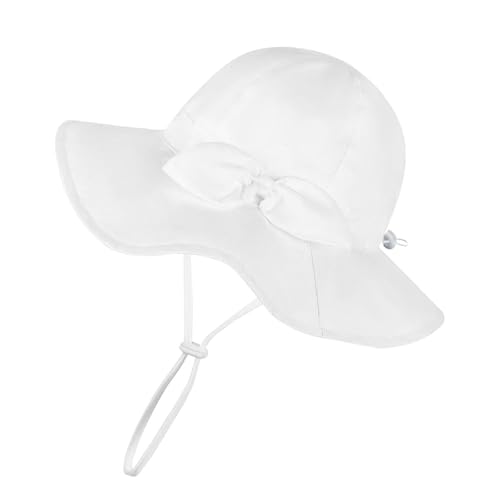 Baby Sun Nursery Hat Bonnet Wide Brimmed Beach for Girls Comfortable Fit for 6-12 Month Olds White4