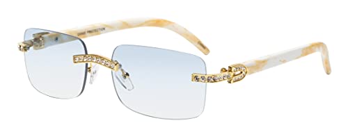 Retro Vintage Style Rimless Clear Lens Sunglasses for Women & Men Luxury Glasses Fashion Crystal Wood Eyewear Shades