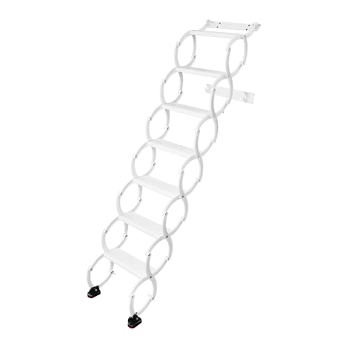 Escalera plegable extensible montada en la pared, 7 peldaños, acero de alto manganeso, capacidad de carga de hasta 200 kg, tamaño plegable que ahorra espacio, 42 x 36 x 47 cm, para ático y garaje