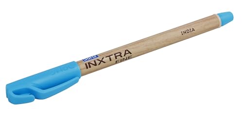 Image of Doms Inxtra Fine Ballpoint Pen| 0.7mm Tip| Lightweight, Fade Resistant, Comfortable Grip, Smooth Long Writing| Natural Wood Body Colour| ULV Ink Technology| Ink Colour-Blue| Pack of 5 Pens