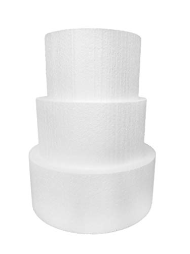 Shape Innovation - Round 5" Cake Dummy set - Set Of 3, Each 5" High By 8", 10", 12" Round - Perfect for wedding cakes, birthday cakes, display cakes, window displays, parties