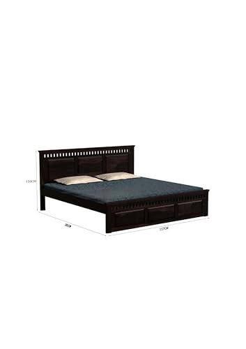 Image of Solid Sheesham Wood Queen Size Bed Without Storage | Wooden Double Bed Cot for Bedroom Furniture | Platform Bed | Palang for Hotels | Walnut Finish, Recommended Mattress Size: 78 X 60 Inch
