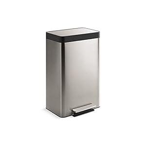 Kohler 13 Gallon Hands-Free Kitchen Step, Trash Can with Foot Pedal, Quiet-Close Lid, Stainless Steel