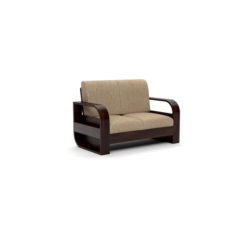 Image of Solid Sheesham Wood 2 Seater Sofa for Living Room | Premium 2 Seater Sofa Set for Office & Home Furniture | Stylish Wooden Sofa for 2 People (Cairo Walnut, 2 Seater)