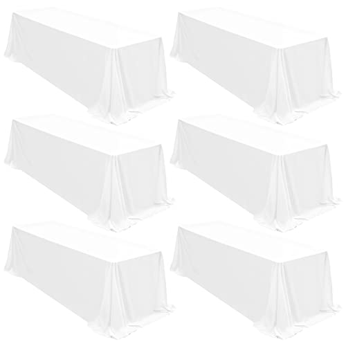 6 Packs Tablecloth 90 X 156 Inch, White Polyester Table Cloth For 8Ft Rectangle Tables, Stain And Wrinkle Resistant Washable Fabric Table Cover For Wedding Banquets Parties Buffet Dining Table #TOP7