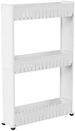 Lavish Store 3-Tier Rolling Cart – Narrow-Space Kitchen or Bathroom Slim Slide Shelves – Organization and Storage Furniture by Lavish Home, (L) 19.5” x (W) 5” x (H) 28”, White