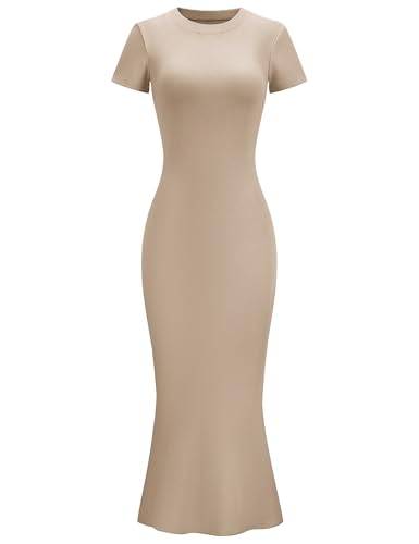 Image of LOMON Women Fishtail Hem Ribbed Maxi Dresses Summer Casual Stylish Y2k Sexy Fitted Lady Elegant Cotton Soft Lounge Dress