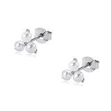 Pendientes de tuerca para mujer, oro blanco, oro amarillo, platino, flor y perla, Metal, Sin piedra preciosa