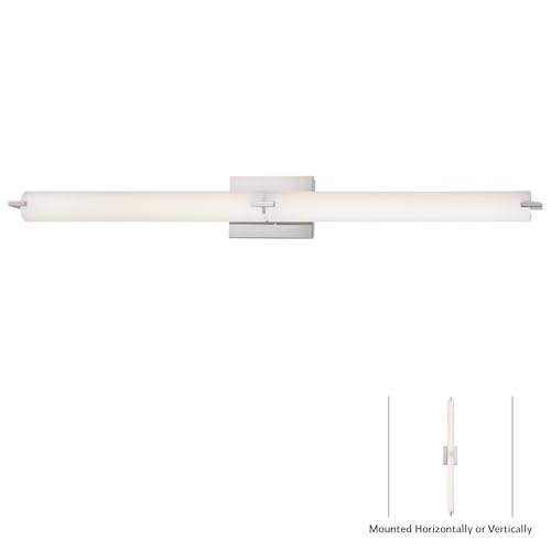 Image of GEORGE KOVACS P5046-077-L Tube LED Vanity Bath Light, 2-Light, 40 Total Watts, 4.75-in H x 39.75-in W, Chrome