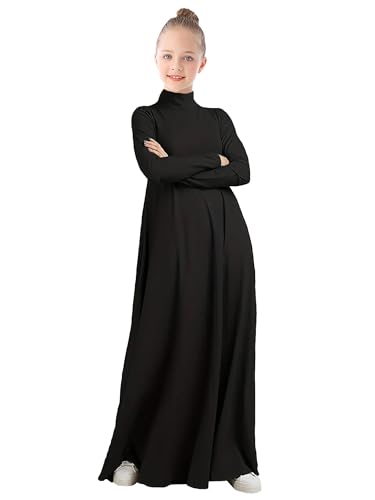 WSPLYSPJY Women Girls High Neck Long Sleeve Abaya Muslim Dress Solid Color Prayer Clothes Islamic Robe3