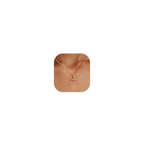 LuckFairy 14K Gold Plated Cross Necklace for Women,Dainty Cross Necklace 14K Gold Plated CZ Pendant Necklaces Simple Charm Cute Necklaces for Women Trendy Jewelry Gifts Valentine Jewelry Women Gifts