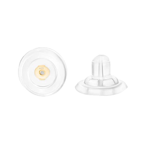 Universal EZback Earring Backs Soft Clear Silicone and 14k Yellow Gold Large 1 Pair