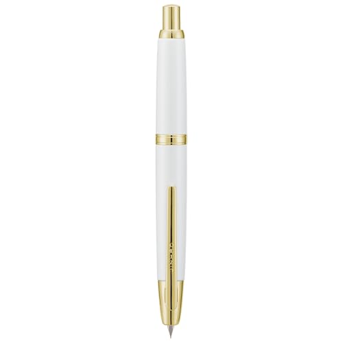 Image of Jinhao 10 Press Fountain Pen with Box, Pearl White Retractable Extra Fine Nib with Ink Converter Set (Golden Clip)