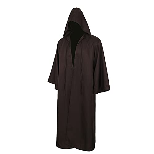 Jila Men Tunic Hooded Robe Cloak Knight Gothic Fancy Dress Halloween Masquerade Cosplay Costume Cape (L, Adult Brown) - Thumbnail 3