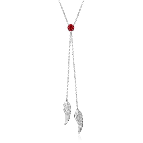 925 Sterling Silver Angel Wing Necklaces for Women Zirconia Guardian Birthstone Necklace Jewelry Angel Wing Tassel Pendant Y Necklace Jewelry Gifts for Women Girls Mom Daughter