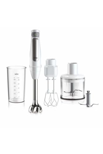 Braun MQ7035BIWH MultiQuick 7 Mini Mixeur plongeant, moteur puissant 750W, 21 vitesses, accessoires en acier inox, facile à nettoyer, blanc