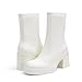 Soesyi Women's Square Toe Stretch Mid Boots Calf Slouchy Platform Booties Suede Zip Chunky Block Heeled Sock Ankle Boot Shoes,Size 9.5，White