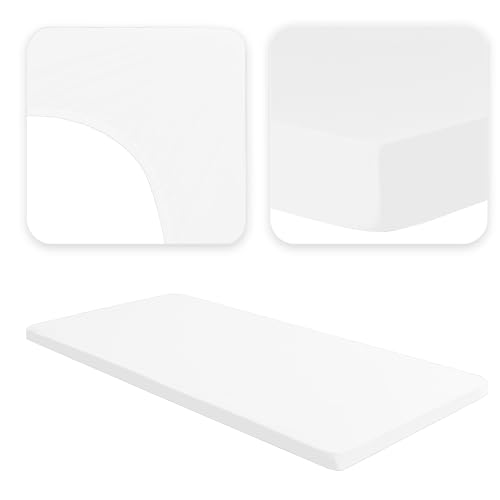 Jacobson Jersey Spannbettlaken Spannbetttuch Baumwolle Bettlaken (Topper 180-200x200 cm, Weiss) – Ansicht 2
