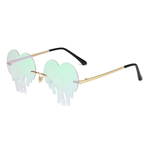 Lunettes de soleil coeur sans monture vintage pour femme look festival verre ocean vert