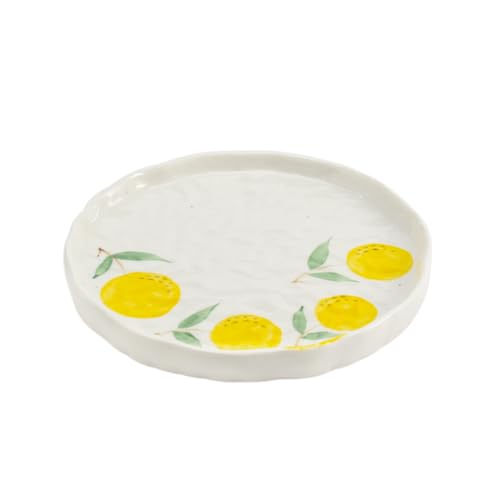 Koythin Ceramic Dinner Plate, Cute Fruits Creative Plates Design, Printed Flowers Dinnerware for Office and Home, Kitchen Plates for Dessert (Orange)