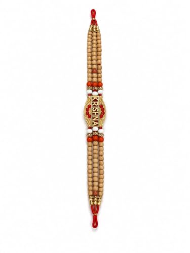 Image of Canfinity Premium Krishna Rakhi for Brother | Wooden Beads Designer Rakhi | Handmade Traditional Raksha Bandhan Thread | 1 Pc