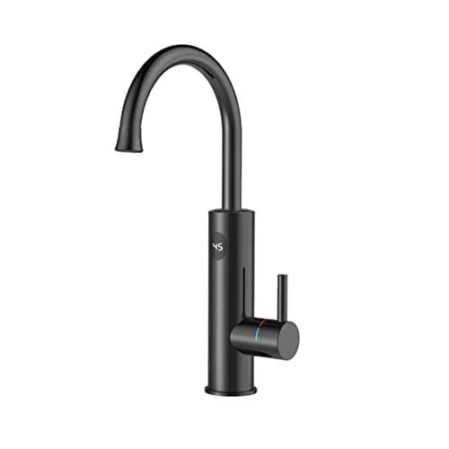 Wasserhahn mit Durchlauferhitzer Schwarz, 3200W Elektrische Heizung Wasserhahn, LED Temperaturanzeige 360º Misch Drehung Küchenarmatur, 304 Edelstahl Armatur Cover