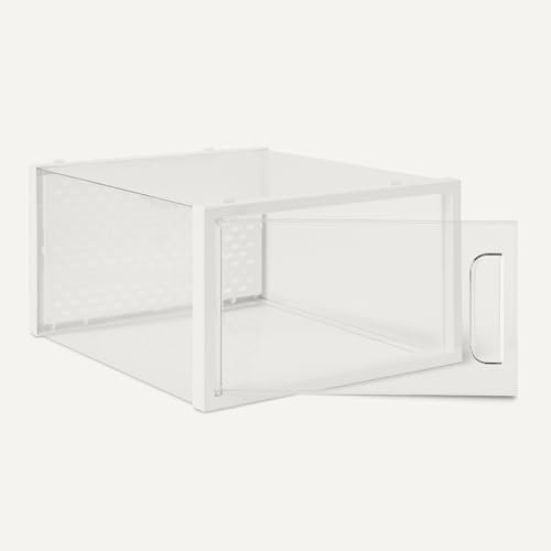 Amazon Basics Schuhaufbewahrungsbox, stapelbar und faltbar, mittelgroß, 12 Stück, Transparent – Ansicht 3