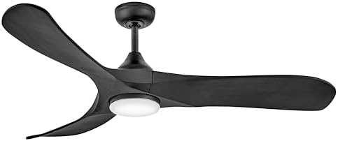 Hinkley Swell Illuminated 56" LED Smart Ceiling Fan, Modern, 3 Matte Black Wood Blades, Indoor Outdoor Damp Rated, Wi-Fi Compatible, 6-Speed DC Motor, HIRO Control Included, Matte Black Finish