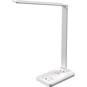 Ambertronix LED Desk Lamp with USB Charging Port, Dimmable Eye-Caring Reading Desk Light for Home, with 5 Brightness Level & 3 Lighting Modes, Touch Control, Auto Timer (White)