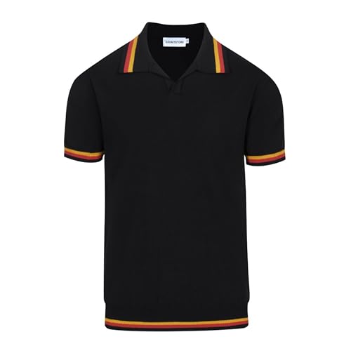 OXKNIT Men's Polo Shirts Stripe Collar V Neck Knit Polo Shirts Short Sleeve Stylish