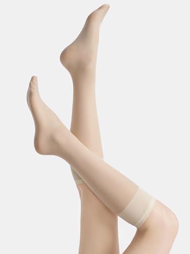 Image of leg elegant Sheer Knee High Stockings for Women, 6 Pairs Knee High Transparent Toes Nylons Pantyhose for Women