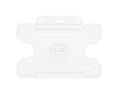 100 x White BioBadge Landscape ID Card Holders Open-Faced for ID Cards