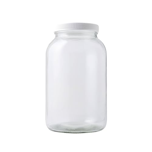 FastRack 1 Gallon Mason Jar with White Airtight Lid | Regular Glass Canisters with Airtight Lids | Large Mouth Glass Jar for Food Storage, Canning, Fermentation, Pickling