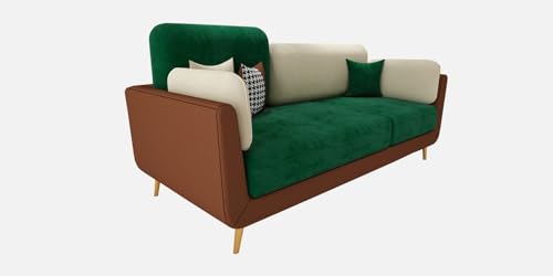 Image of Sixpine Luxury Dual Color Upholstery Sofa in Premium Velvet | Solid Wood Structure | Sturdy Golden Legs | High Density Foam | Extra Comfort for Modern Living Room (Green & Beige, 3 Seater)