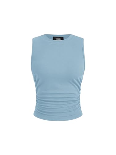 Image of CIDER Womens Tank Tops Sleeveless High Neck Ruched Crop Tops Going Out Casual Basic Ribbed Shirt Summer Fashion Clothing