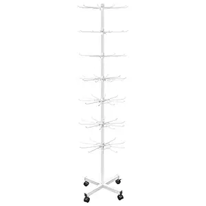Retail Display Stand 7 Tier Spinner Display Rack Hats Jewelry Keychain Craft Show Rack with Hooks for Malls, Showroom, Retail Store (White)