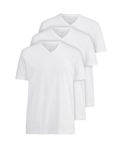 OLYMP Herren T-Shirt V-Ausschnitt Modern,Einfarbig,modern fit,weiß 00,L