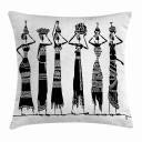 Ambesonne African Throw Pillow Cushion Cover, Sketch Of Local Women Jugs Silhouettes Patterned Dresses, Decorative Square Accent Pillow Case, 20" X 20", Black White #TOP1