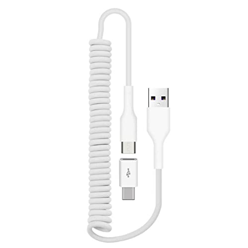 Selna Charger Cord Coiled USB Cable for Nord N300/N30/N20 5G Phones - Power Wire Sync White Compatible with OnePlus Nord N300/N30/N20 5G Models