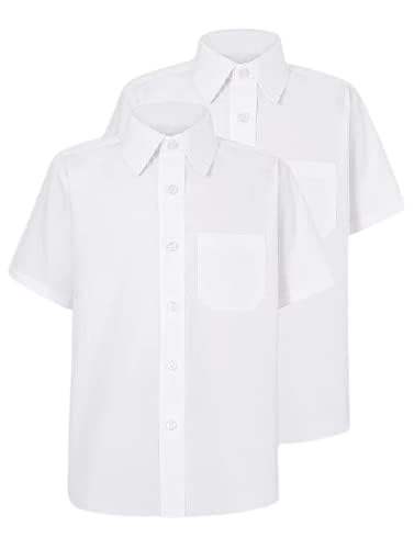 Desconocido Pack de 2 camisas de manga corta con botones para uniforme escolar de 4 a 18 años, blanco, 7 Años