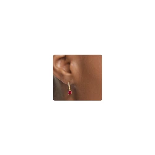 Kyerlyn K-ER-17-JUL Gold Birthstone Hoop Earrings For Women, July Ruby Birthstone Dangle Drop Earrings Dainty Gold Hoop Huggie Earrings Personalized Crystal Charm Minimalist Jewelry Birthday Gifts thumb #7