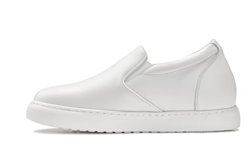 CALTO Men's Invisible Height Increasing Elevator Shoes - White Nappa Leather Slip-on Lightweight Casual Loafers - 2.6 Inches Taller - T1022 - Size 9 D(M) US3