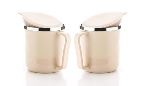 Image of XMART India Insulated Stainless Steel Coffee Mug with Lid - 300ml Double Wall Tea & Milk Mug for Travel, Home, Office, Restaurant Stylish, Leakproof, Drinkware Gifts for Woman,Man (2, Ivory)