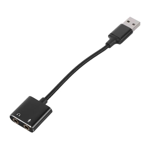 TOBBOMEY Adaptador de Tarjeta de Sonido USB Externa con Divisor de Audio para Auriculares y Micrófono Cable de Conexión Duradero para PC Tablets y Smartphones Negro