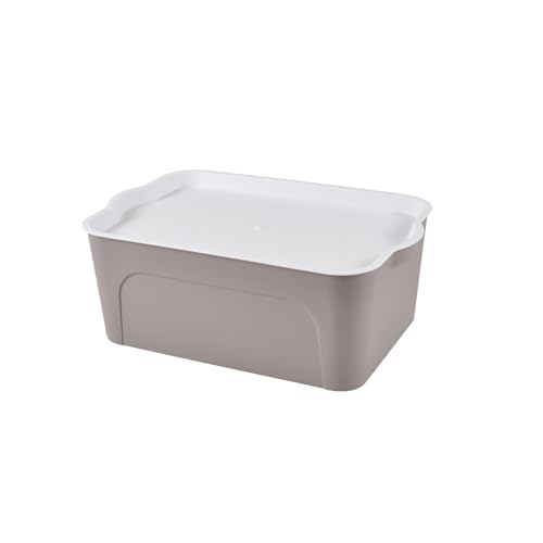 Homea, Bo x con tapa blanca de plástico, 5 L, 28 x 18 x 10,5 cm, color marrón