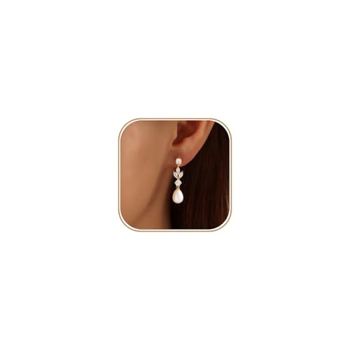 Pearl Earrings for Women 14k Gold Plated Dangle Pearl Diamond Earrings Bridal Shower Gifts Wedding jewelry for Women