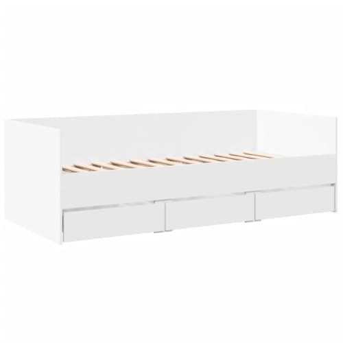 vidaXL Tumbona con Cajones, Sofá Cama con Almacenamiento, Somier de Invitados, Mueble para Salón Dormitorio, Madera de Ingeniería Blanco